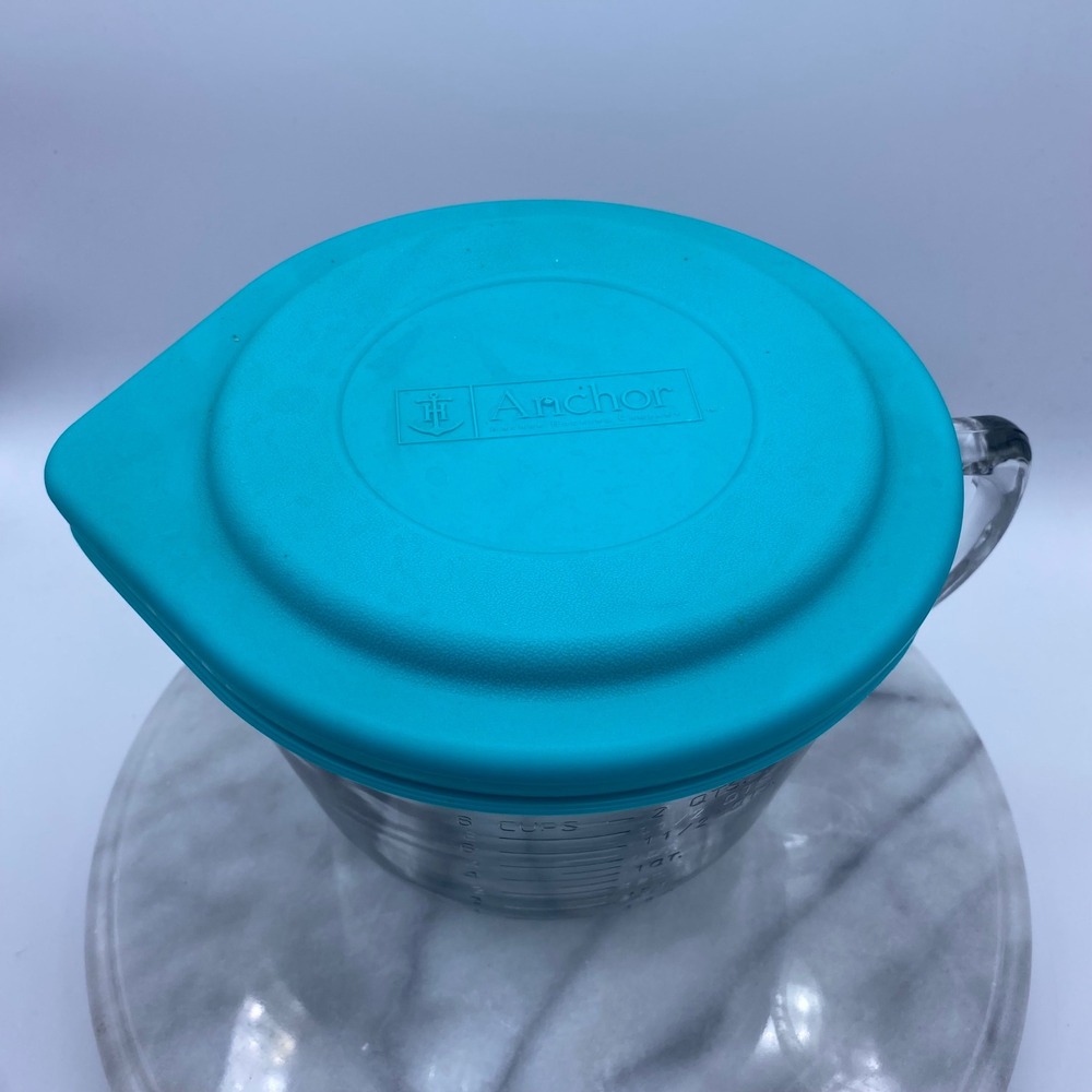 Anchor Hocking 2 Quart Glass Batter Bowl with Teal Silicone Lid Clear 8 Cup 2L